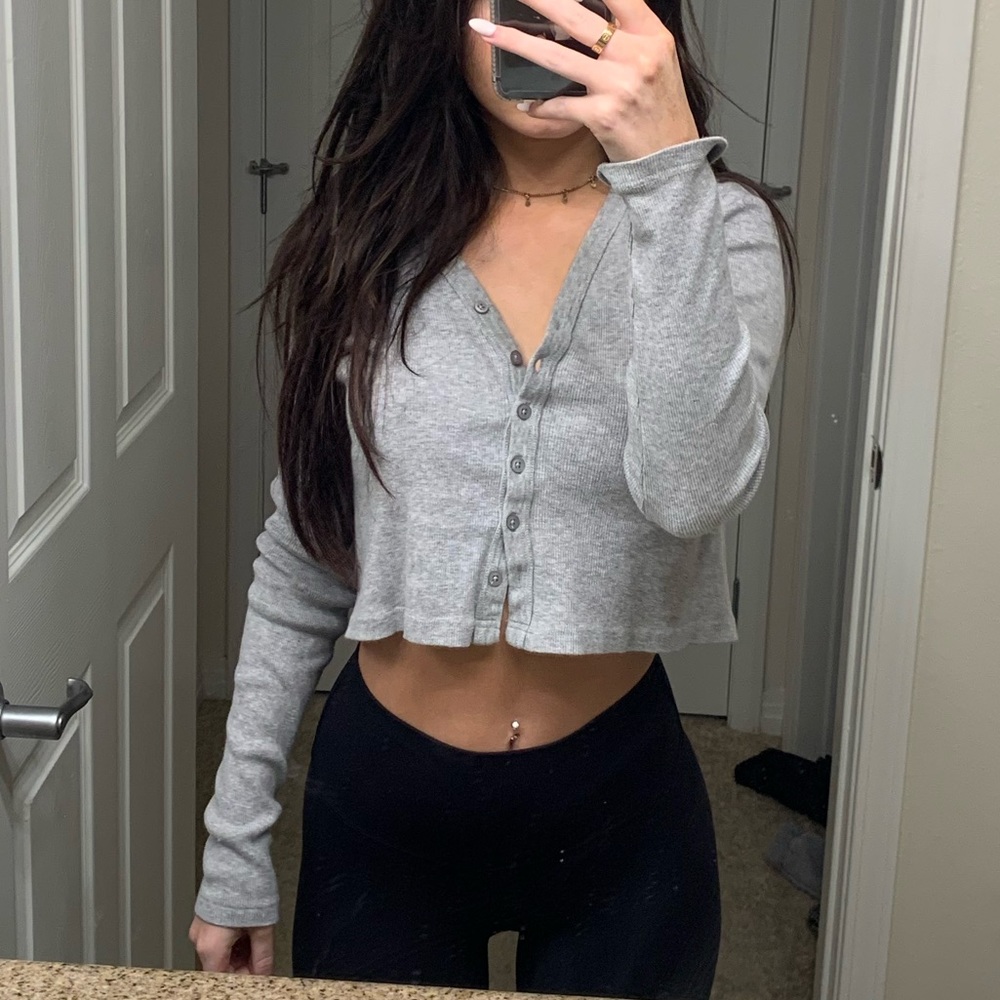 brandy melville grey button down top